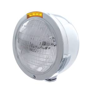 UNITED PACIFIC - 31704 - FARO FARO DE MEDIA LUNA DE BALA DE ACERO INOXIDABLE BOMBILLA 6014 Y SEÑAL DE GIRO LED - LENTE ÁMBAR