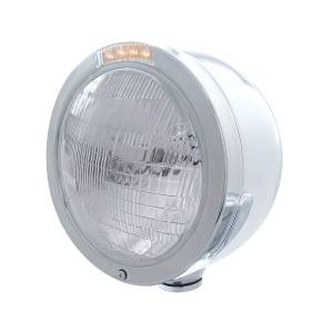 UNITED PACIFIC - 31705 - FARO FARO DE MEDIA LUNA DE BALA DE ACERO INOXIDABLE BOMBILLA 6014 Y SEÑAL DE GIRO LED - LENTE TRANSPARENTE