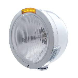UNITED PACIFIC - 31710 - FARO FARO DE MEDIA LUNA DE BALA DE ACERO INOXIDABLE BOMBILLA H4 E INTERMITENTE LED - LENTE ÁMBAR