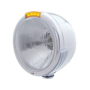 UNITED PACIFIC - 31725 - FARO CLÁSICO DE MEDIA LUNA DE ACERO INOXIDABLE BOMBILLA H4 E INTERMITENTE LED - LENTE ÁMBAR