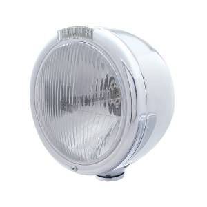 UNITED PACIFIC - 31726 - FARO CLÁSICO DE MEDIA LUNA DE ACERO INOXIDABLE BOMBILLA H4 E INTERMITENTE LED - LENTE TRANSPARENTE