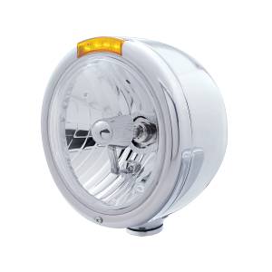 UNITED PACIFIC - 31728 - FARO CLÁSICO DE MEDIA LUNA DE ACERO INOXIDABLE BOMBILLA H4 DE CRISTAL E INTERMITENTE LED - LENTE ÁMBAR