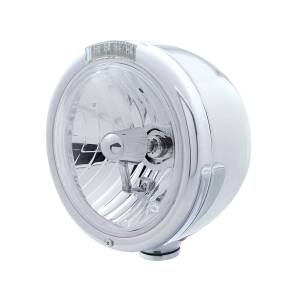 UNITED PACIFIC - 31729 - FARO CLÁSICO DE MEDIA LUNA DE ACERO INOXIDABLE BOMBILLA H4 DE CRISTAL E INTERMITENTE LED - LENTE TRANSPARENTE