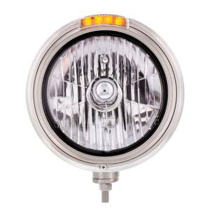 UNITED PACIFIC - 31759 - FARO CLÁSICO DE ACERO INOXIDABLE BOMBILLA H4 DE CRISTAL E INTERMITENTE LED - LENTE TRANSPARENTE