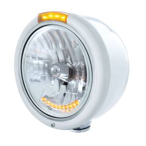 UNITED PACIFIC - 32059 - FARO CLÁSICO DE MEDIA LUNA DE ACERO INOXIDABLE H4 CON INTERMITENTE LED - LED ÁMBAR/LENTE