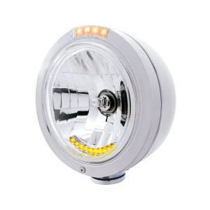 UNITED PACIFIC - 32094 - FARO CLÁSICO BALA DE ACERO INOXIDABLE H4 CON 10 LED ÁMBAR Y SEÑAL LED - LENTE TRANSPARENTE