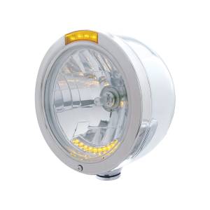 UNITED PACIFIC - 32095 - FARO FARO DE MEDIA LUNA DE BALA DE ACERO INOXIDABLE H4 CON 10 LED ÁMBAR Y LENTE LED DE SEÑAL ÁMBAR DE MODO DOBLE