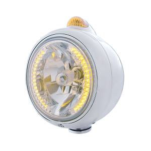UNITED PACIFIC - 32422 - GUÍA DE ACERO INOXIDABLE 682-C FARO H4 CON LED ÁMBAR Y SEÑAL LED DE MODO DUAL - LENTE ÁMBAR