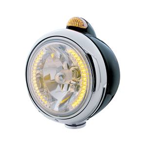 UNITED PACIFIC - 32430 - FARO DELANTERO BLACK GUIDE 682-C H4 CON LED ÁMBAR Y SEÑAL LED DE MODO DUAL - LENTE ÁMBAR