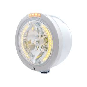 UNITED PACIFIC - 32447 - FARO FARO DE MEDIA LUNA DE BALA DE ACERO INOXIDABLE H4 CON LED ÁMBAR Y LENTE TRANSPARENTE DE SEÑAL LED DE MODO DOBLE