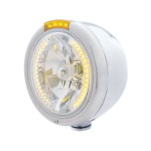 UNITED PACIFIC - 32454 - FARO CLÁSICO DE MEDIA LUNA DE ACERO INOXIDABLE H4 CON LED ÁMBAR Y SEÑAL LED DE MODO DOBLE - LENTE ÁMBAR
