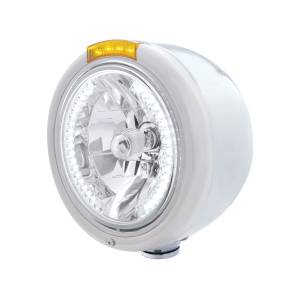 UNITED PACIFIC - 32460 - FARO CLÁSICO DE MEDIA LUNA H4 DE ACERO INOXIDABLE CON LED BLANCO Y SEÑAL - LENTE ÁMBAR