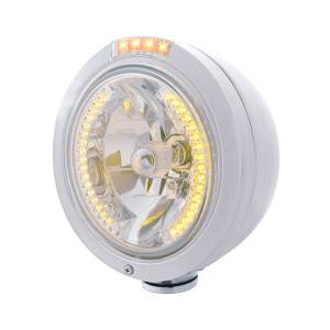 UNITED PACIFIC - 32465 - FARO CLÁSICO BALA DE ACERO INOXIDABLE H4 CON LED ÁMBAR Y SEÑAL - LENTE TRANSPARENTE