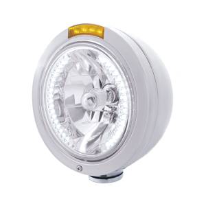 UNITED PACIFIC - 32468 - FARO CLÁSICO BALA DE ACERO INOXIDABLE H4 CON LED BLANCO Y SEÑAL - LENTE ÁMBAR
