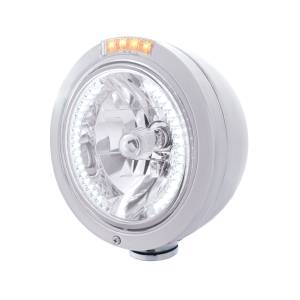 UNITED PACIFIC - 32469 - FARO CLÁSICO BALA DE ACERO INOXIDABLE H4 CON LED BLANCO Y SEÑAL - LENTE TRANSPARENTE