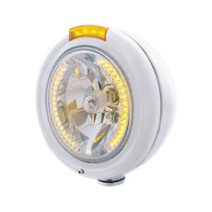 UNITED PACIFIC - 32470 - FARO CLÁSICO H4 DE ACERO INOXIDABLE CON 34 LED ÁMBAR Y SEÑAL LED DE MODO DOBLE - LENTE ÁMBAR