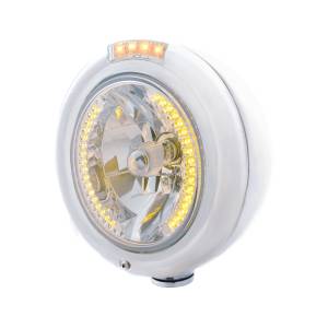 UNITED PACIFIC - 32471 - FARO CLÁSICO H4 DE ACERO INOXIDABLE CON 34 LED ÁMBAR Y SEÑAL LED DE MODO DOBLE - LENTE TRANSPARENTE