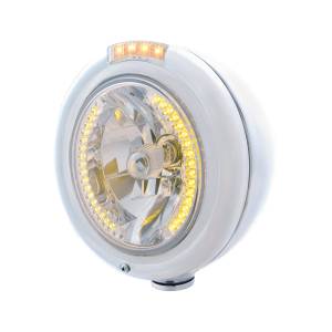 UNITED PACIFIC - 32473 - FARO CLÁSICO H4 DE ACERO INOXIDABLE CON 34 LED ÁMBAR Y SEÑAL - LENTE TRANSPARENTE