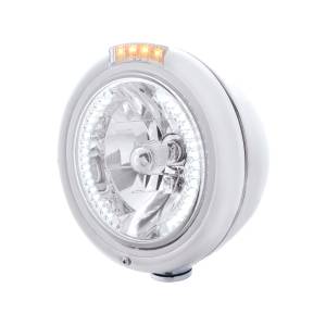UNITED PACIFIC - 32475 - FARO CLÁSICO H4 DE ACERO INOXIDABLE CON 34 LED BLANCOS Y SEÑAL LED DE MODO DOBLE - LENTE TRANSPARENTE