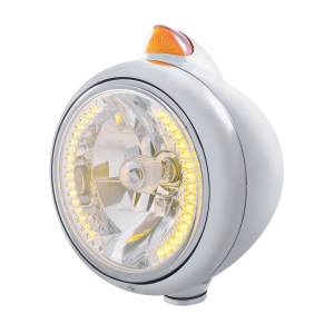 UNITED PACIFIC - 32610 - GUIA DE ACERO INOXIDABLE 682-C FARO H4 CON LED AMBAR Y SEÑAL LED ESTILO ORIGINAL - LENTE AMBAR