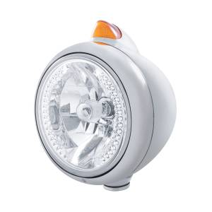 UNITED PACIFIC - 32612 - GUÍA DE ACERO INOXIDABLE 682-C FARO H4 CON LED BLANCO Y SEÑAL LED ESTILO ORIGINAL - LENTE ÁMBAR