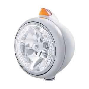 UNITED PACIFIC - 32628 - GUIA CROMADA FARO 682-C H4 CON LED BLANCO Y SEÑAL LED ESTILO ORIGINAL - LENTE AMBAR