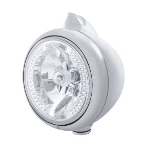 UNITED PACIFIC - 32629 - GUÍA CROMADA FARO 682-C H4 CON LED BLANCO Y SEÑAL LED DE ESTILO ORIGINAL - LENTE TRANSPARENTE