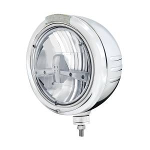 UNITED PACIFIC - 32731 - FARO CLÁSICO DE ACERO INOXIDABLE CON RAYAS EN RELIEVE, 5 BOMBILLAS LED Y LENTE TRANSPARENTE DE SEÑAL LED DE MODO DOBLE