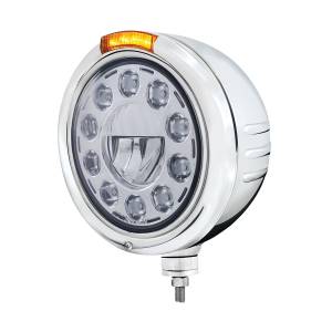 UNITED PACIFIC - 32732 - FARO CLÁSICO DE ACERO INOXIDABLE CON RAYAS EN RELIEVE, 11 BOMBILLAS LED Y SEÑAL LED DE MODO DOBLE - LENTE ÁMBAR