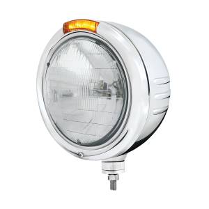 UNITED PACIFIC - 32736 - FARO CLÁSICO DE ACERO INOXIDABLE CON RAYAS EN RELIEVE H6024 Y LENTE LED DE SEÑAL ÁMBAR DE MODO DOBLE