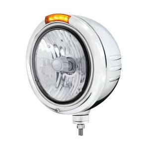 UNITED PACIFIC - 32742 - FARO CLÁSICO DE ACERO INOXIDABLE CON RAYAS EN RELIEVE CRISTAL H4 Y LENTE LED DE SEÑAL ÁMBAR DE MODO DOBLE