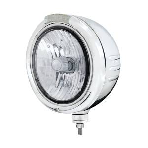 UNITED PACIFIC - 32743 - FARO CLÁSICO DE ACERO INOXIDABLE CON RAYAS EN RELIEVE CRISTAL H4 Y LENTE CLARO DE SEÑAL LED DE MODO DOBLE