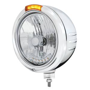 UNITED PACIFIC - 32744 - FARO H4 SS CON RAYAS CLÁSICAS EN RELIEVE CON 6 LED ÁMBAR Y SEÑAL LED DE MODO DOBLE - LENTE ÁMBAR