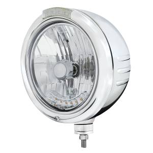 UNITED PACIFIC - 32745 - CARCASA DE FARO SS CON RAYAS CLÁSICAS EN RELIEVE Y H4 CON 6 LED ÁMBAR Y SEÑAL LED DE MODO DOBLE - LENTE TRANSPARENTE