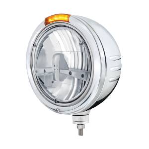 UNITED PACIFIC - 32746 - FARO FARO DE BALA DE ACERO INOXIDABLE CON RAYAS EN RELIEVE, 5 BOMBILLAS LED Y SEÑAL LED DE MODO DOBLE - LENTE ÁMBAR