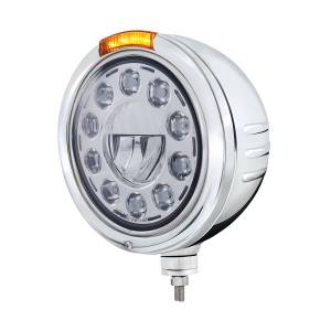 UNITED PACIFIC - 32748 - FARO DE ACERO INOXIDABLE CON BANDAS EN RELIEVE, BOMBILLA DE 11 LED Y LENTE ÁMBAR DE SEÑAL LED DE MODO DOBLE