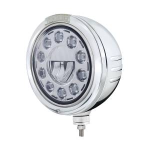 UNITED PACIFIC - 32749 - FARO FARO DE BALA DE ACERO INOXIDABLE CON RAYAS EN RELIEVE, 11 BOMBILLAS LED Y LENTE TRANSPARENTE DE SEÑAL LED DE MODO DOBLE