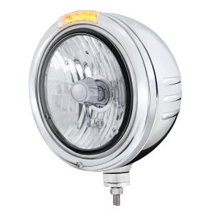UNITED PACIFIC - 32759 - FARO DE CRISTAL H4 CON RAYAS EN RELIEVE DE ACERO INOXIDABLE Y LENTE TRANSPARENTE DE SEÑAL LED DE MODO DOBLE