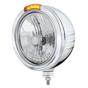 UNITED PACIFIC - 32760 - FARO H4 CON RAYAS EN RELIEVE SS BALA CON 6 LED ÁMBAR Y SEÑAL LED DE MODO DOBLE - LENTE ÁMBAR