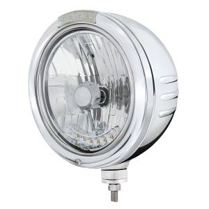 UNITED PACIFIC - 32761 - CARCASA DEL FARO CON RAYAS EN RELIEVE SS BALA Y H4 CON 6 LED ÁMBAR Y SEÑAL LED DE MODO DOBLE - LENTE TRANSPARENTE