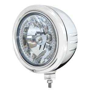 UNITED PACIFIC - 32766 - CARCASA DEL FARO DE INOXIDABLE CON RAYAS EN RELIEVE CLÁSICO Y FARO HALÓGENO DE CRISTAL DE 34 LED ÁMBAR