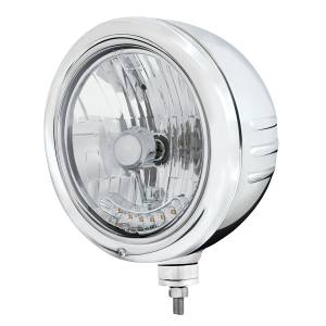UNITED PACIFIC - 32769 - CARCASA DE FARO DE RAYAS CLÁSICAS DE INOXIDABLE CON FARO HALÓGENO DE CRISTAL DE 6 LED ÁMBAR