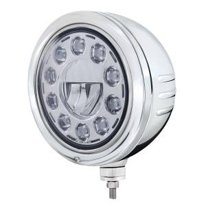 UNITED PACIFIC - 32771 - CARCASA DEL FARO DE INOXIDABLE CON RAYAS EN RELIEVE Y CRISTAL DE 11 LED FARO REDONDO DE 7"