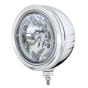 UNITED PACIFIC - 32774 - CARCASA DEL FARO DE INOXIDABLE CON RAYAS EN RELIEVE Y FARO HALÓGENO DE CRISTAL LED DE 34 ÁMBAR