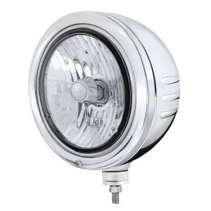 UNITED PACIFIC - 32776 - CARCASA DEL FARO DE INOXIDABLE CON RAYAS EN RELIEVE Y FARO HALÓGENO H4 DE CRISTAL