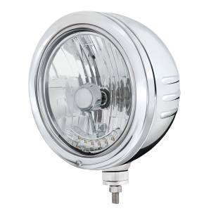 UNITED PACIFIC - 32777 - CARCASA DEL FARO DE INOXIDABLE CON RAYAS EN RELIEVE Y FARO HALÓGENO DE CRISTAL DE 6 LED ÁMBAR