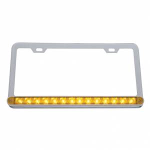 UNITED PACIFIC - 39743 - MARCO DE MATRÍCULA CROMADO CON BARRA DE LUCES DE 14 LED DE 12" - LED ÁMBAR/LENTE ÁMBAR