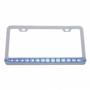 UNITED PACIFIC - 39779 - MARCO DE MATRÍCULA CROMADO CON BARRA DE LUCES DE 14 LED DE 12" - LED AZUL/LENTE TRANSPARENTE