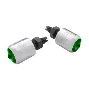 UNITED PACIFIC - 70080 - SUJETADOR DE MATRÍCULA DE ALUMINIO CROMADO CON CRISTAL VERDE (PACK DE 2)