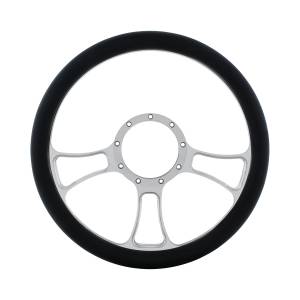 UNITED PACIFIC - 88302 - VOLANTE ESTILO HOJA DE ALUMINIO CROMADO DE 14" CON AGARRE DE CUERO DISEÑADO NEGRO